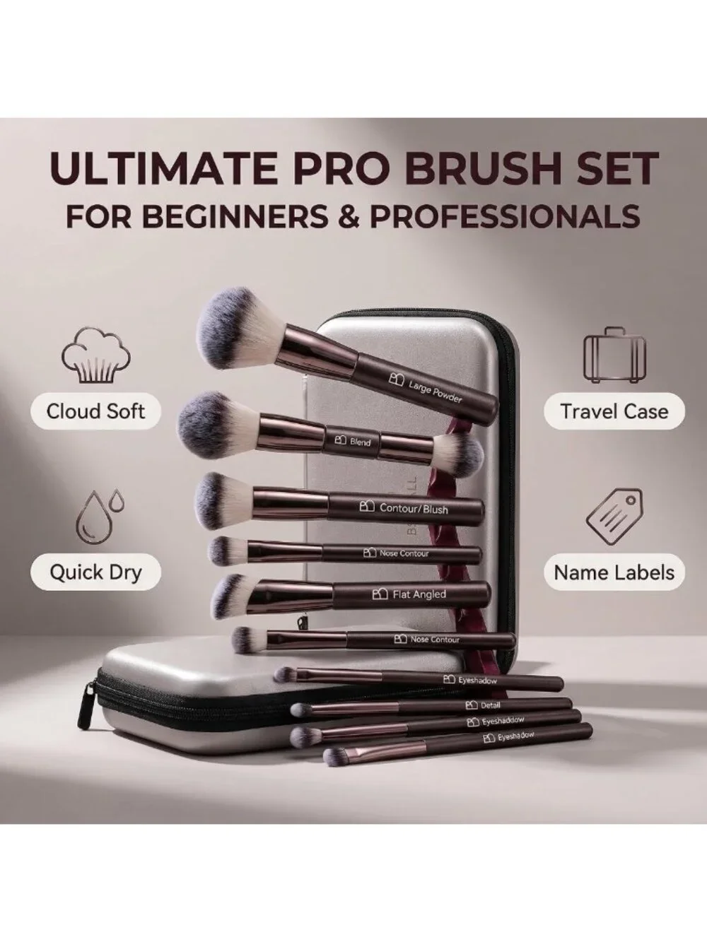 20PCS Professional Makeup Brush Set with Travel Case - Synthetic Brushes for